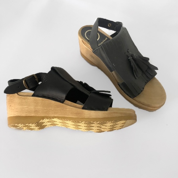 No.6 Store Black Tassel leather wedge clog sandals_ 39 - Picture 4 of 10